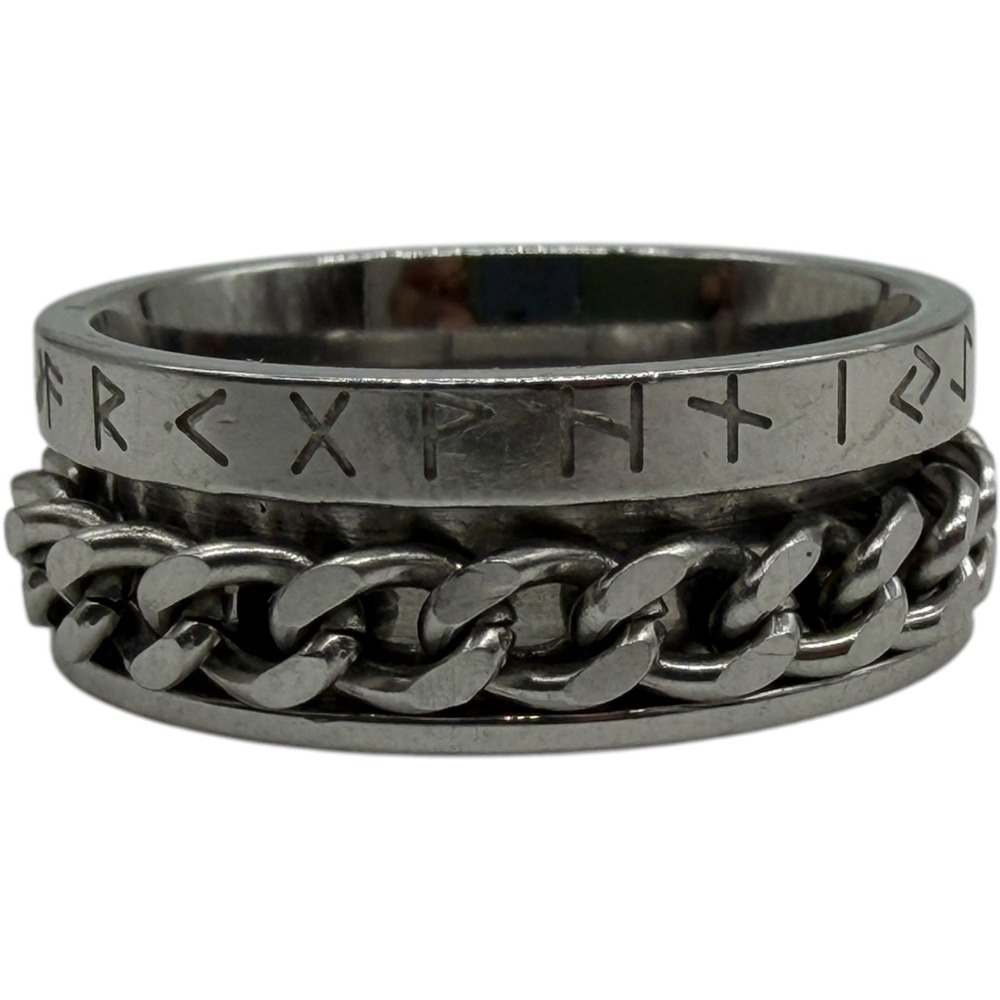 Viking Rune Spinner Ring Silver Tone Chain Inlay Band Size 9.5 19.4mm